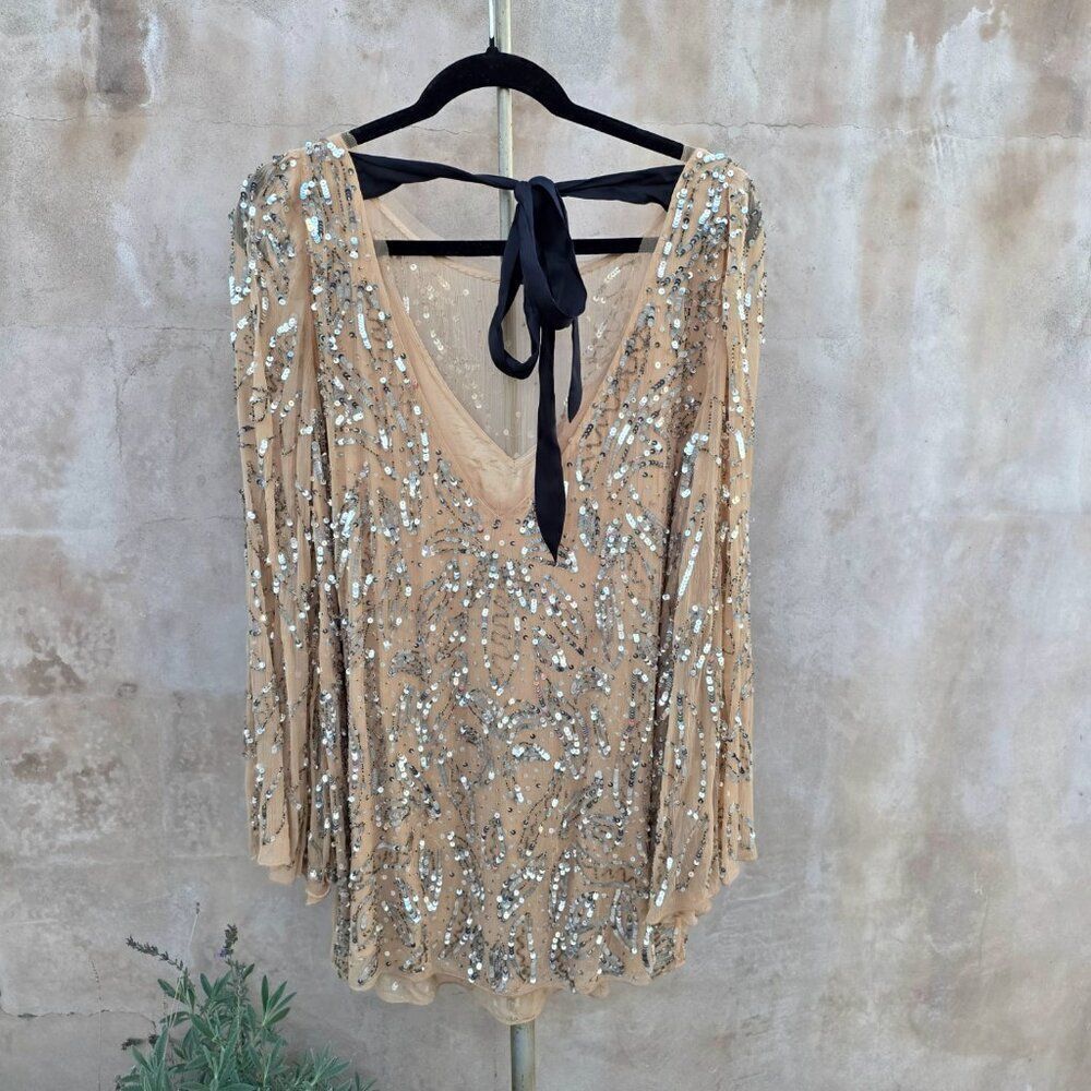 Free people sequined Sparkle bow mini dress